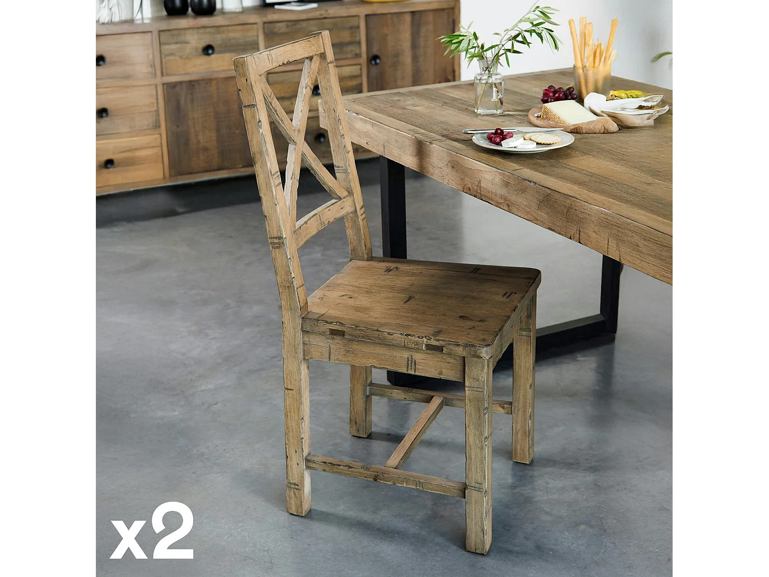 Chaise en bois recyclé BRISBANE (lot de 2)