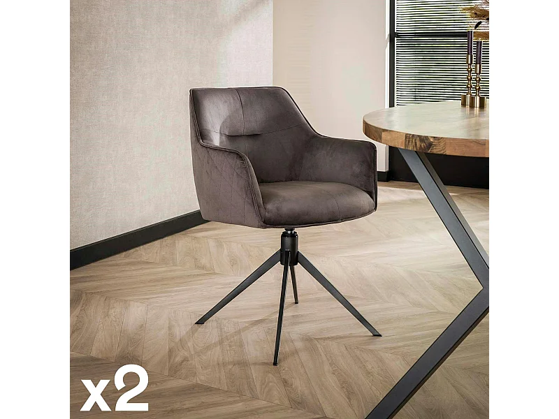 Fauteuil de table pivotant en velours gris motif damier (lot de 2) MELBOURNE