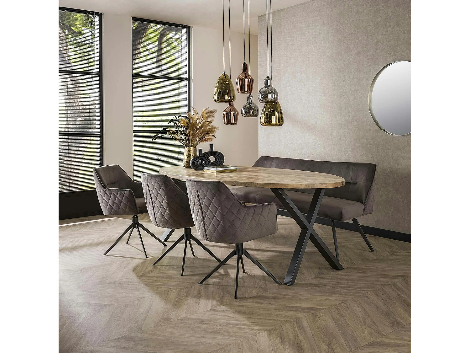 Fauteuil de table pivotant en velours gris motif damier (lot de 2) MELBOURNE