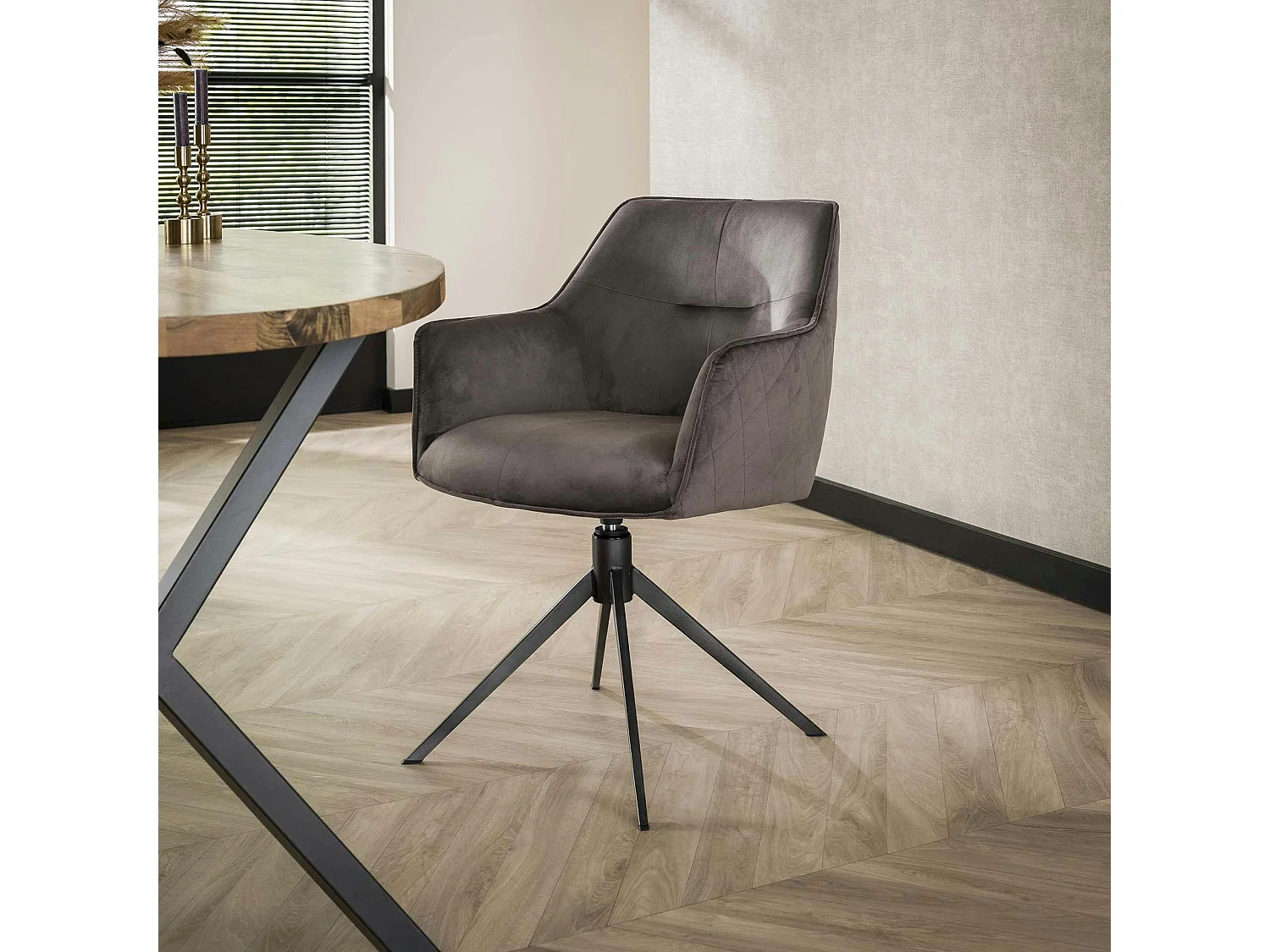 Fauteuil de table pivotant en velours gris motif damier (lot de 2) MELBOURNE