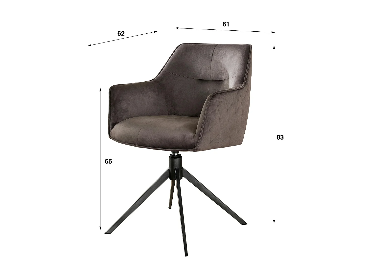 Fauteuil de table pivotant en velours gris motif damier (lot de 2) MELBOURNE