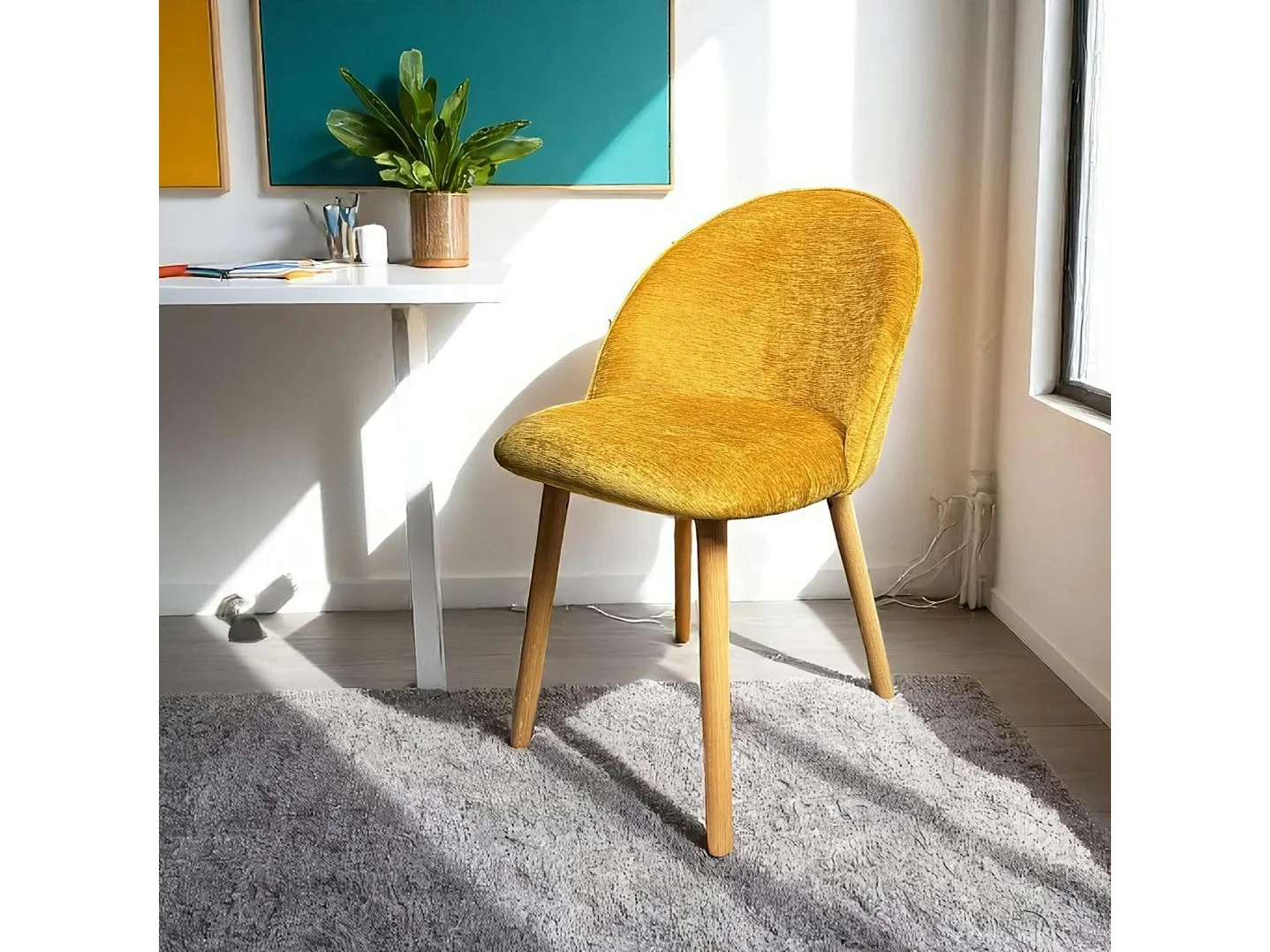 Chaise scandinave en bois et velours moutarde (lot de 2) ETNA