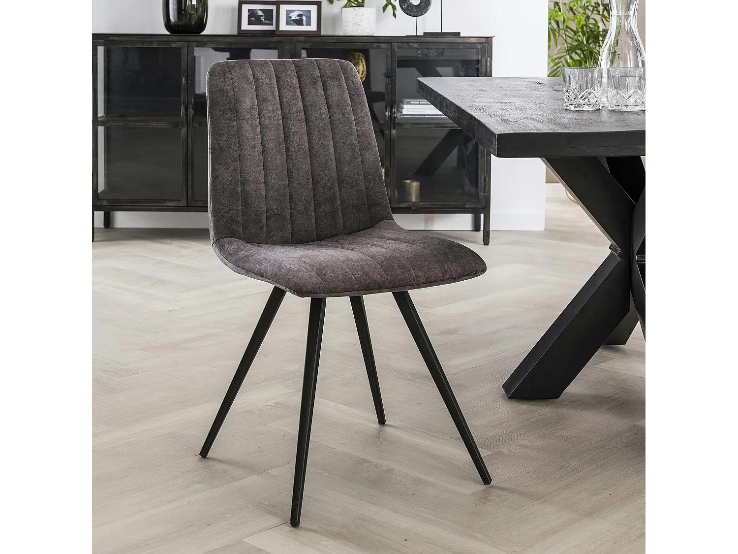 Chaise de salle à manger en velours gris JAVA (lot de 2)