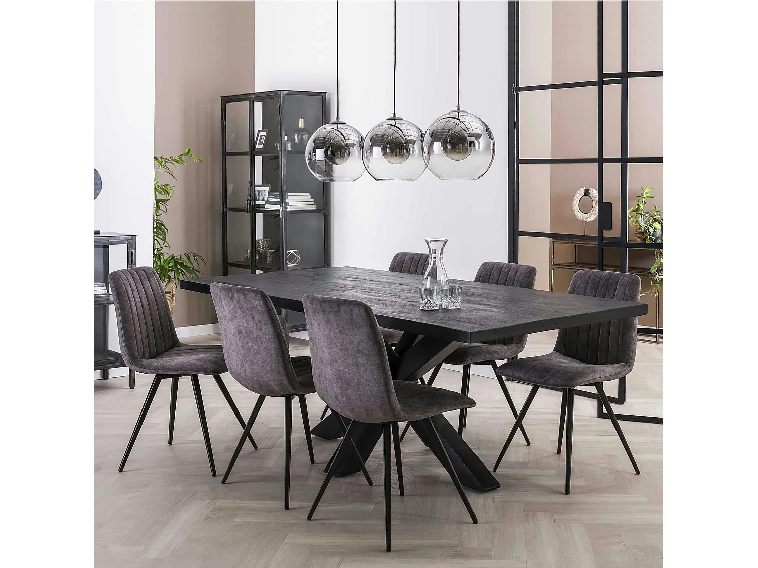 Chaise de salle à manger en velours gris JAVA (lot de 2)