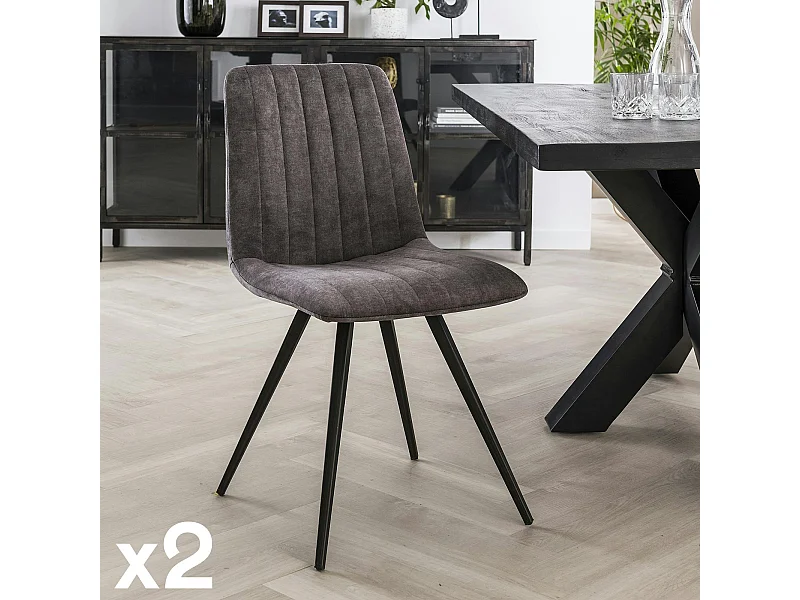 Chaise de salle à manger en velours gris JAVA (lot de 2)