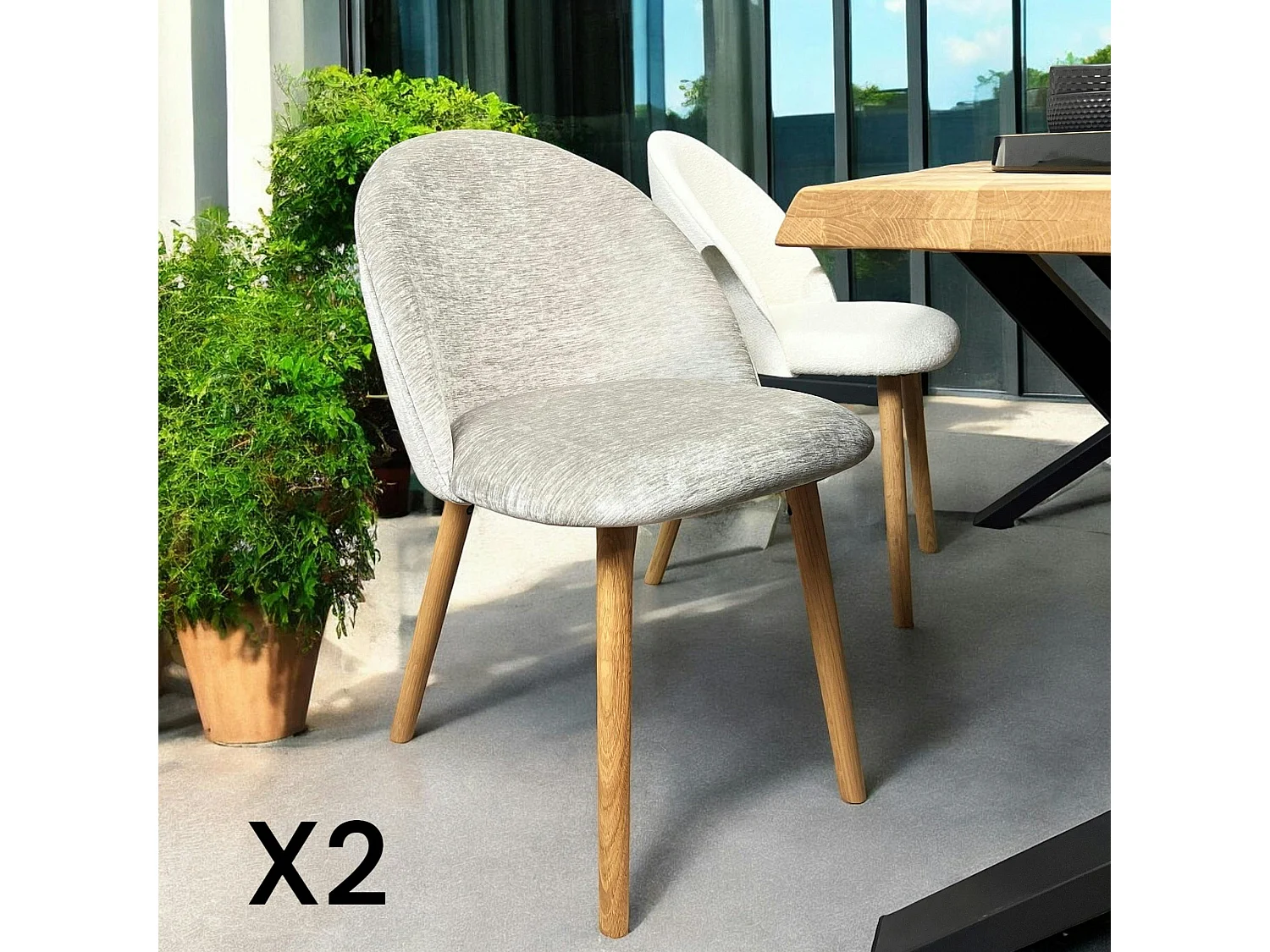 Chaise scandinave en bois et velours gris (lot de 2) ETNA