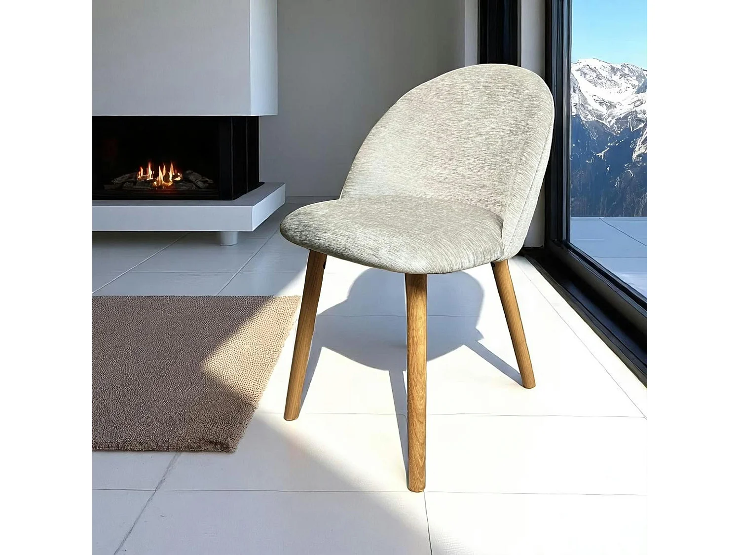 Chaise scandinave en bois et velours gris (lot de 2) ETNA