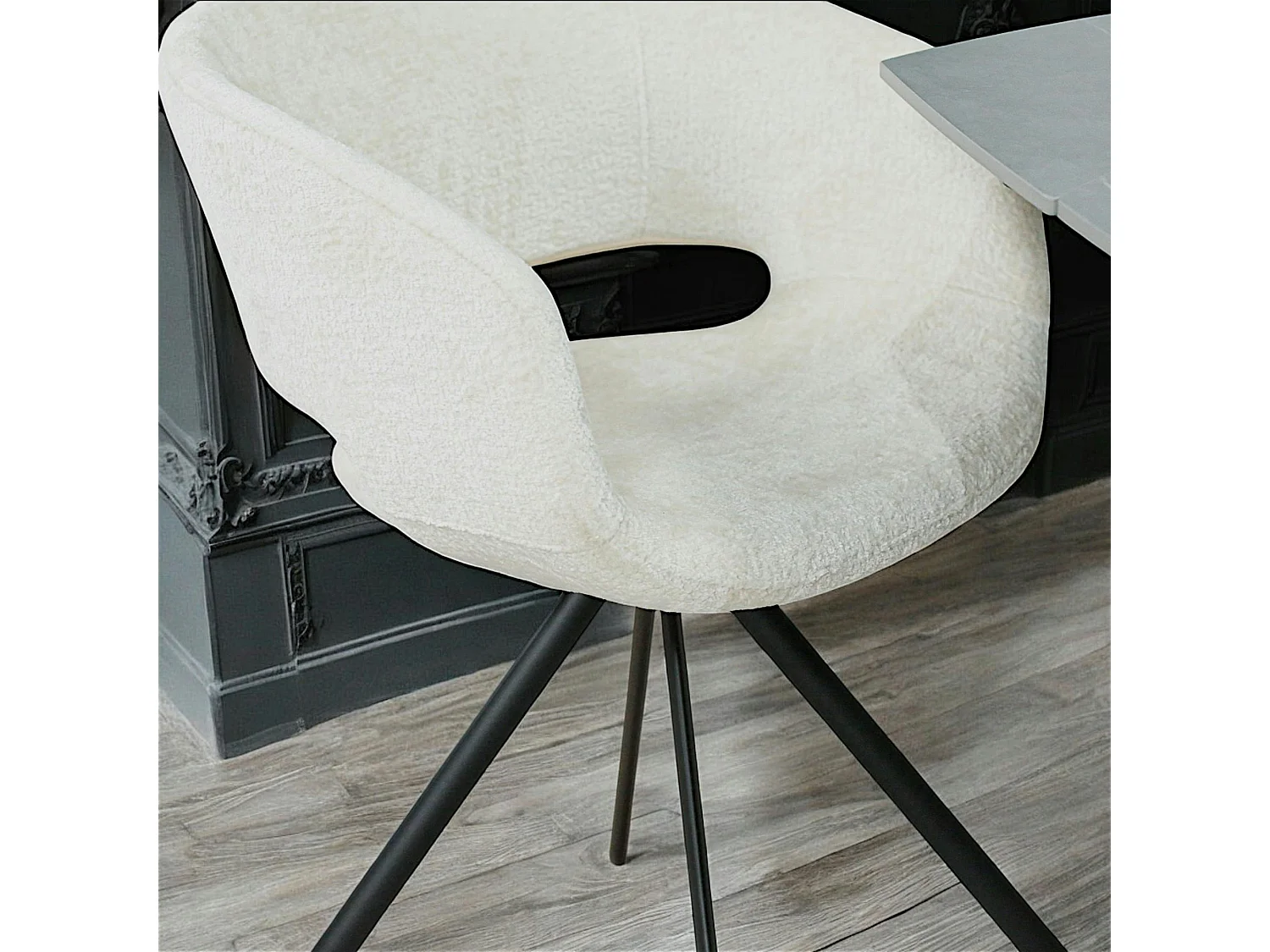 Fauteuil de table contemporain velours ecru (lot de 2) FLORENCE