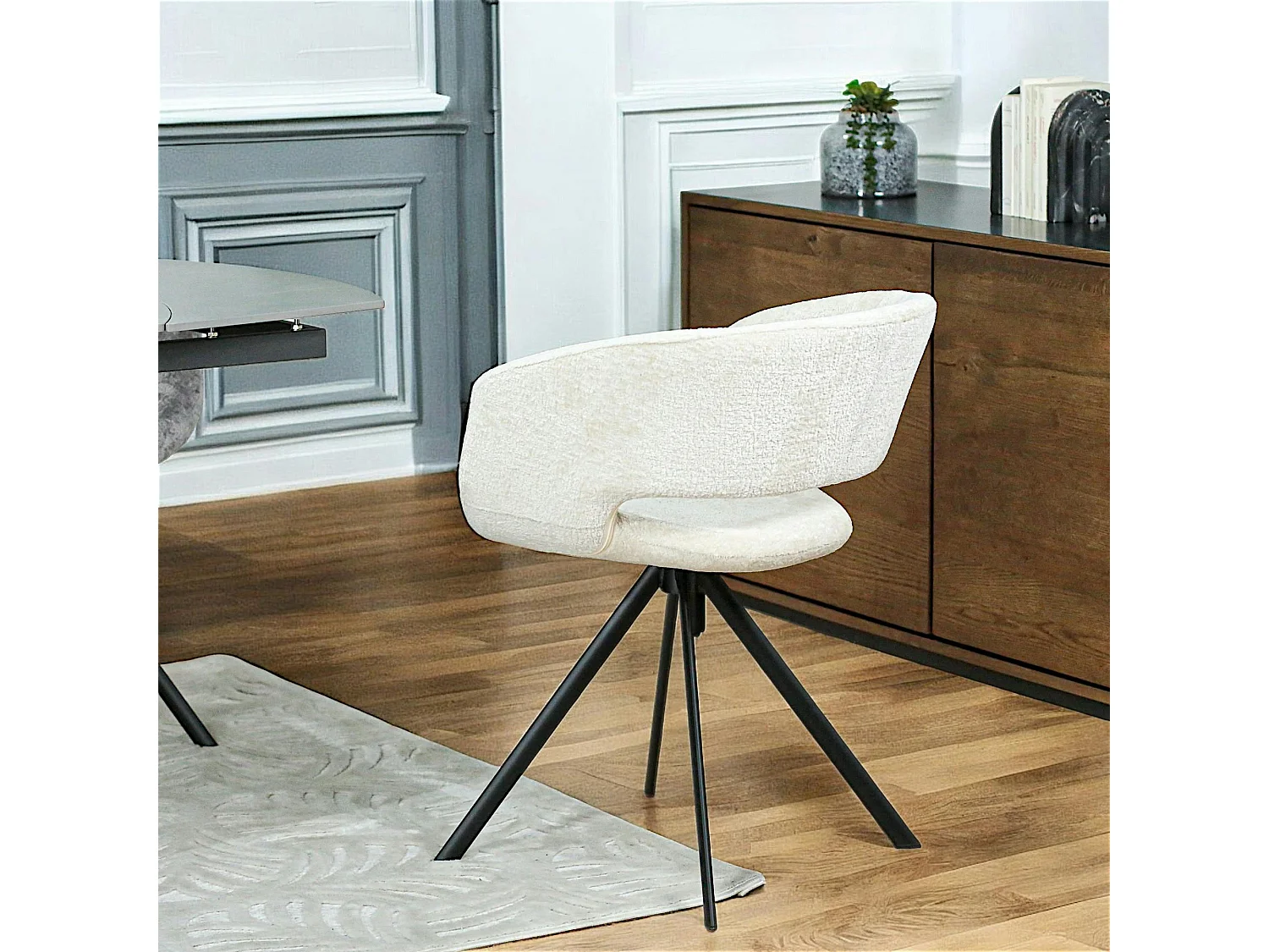 Fauteuil de table contemporain velours ecru (lot de 2) FLORENCE