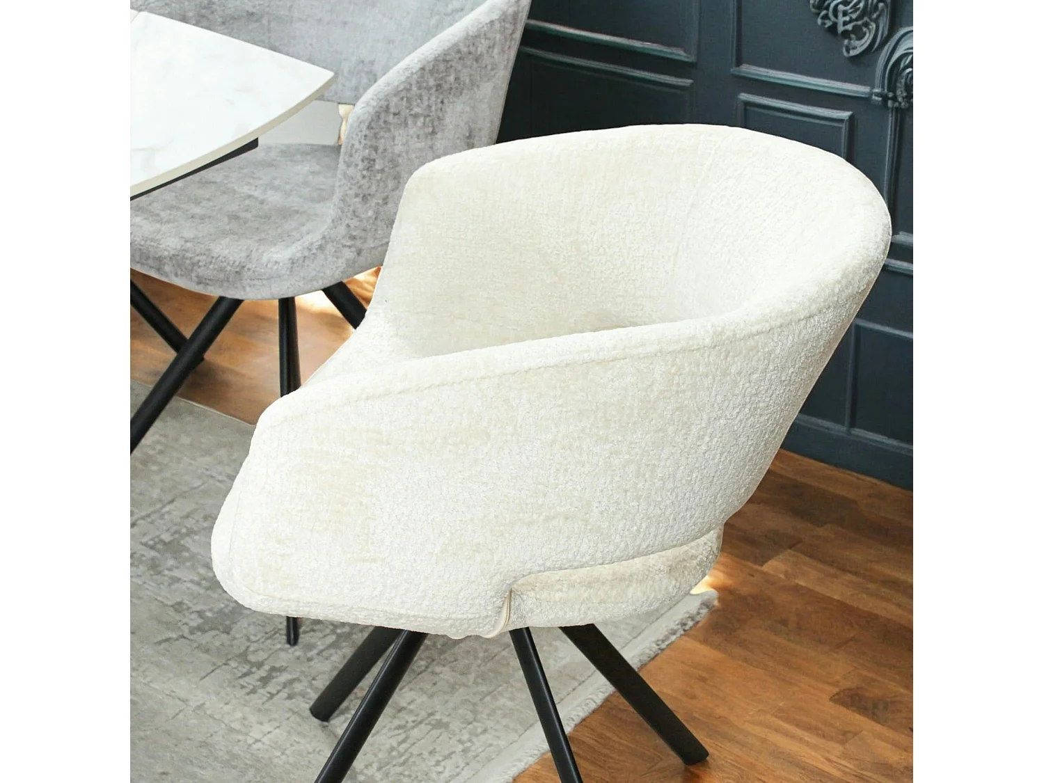 Fauteuil de table contemporain velours ecru (lot de 2) FLORENCE