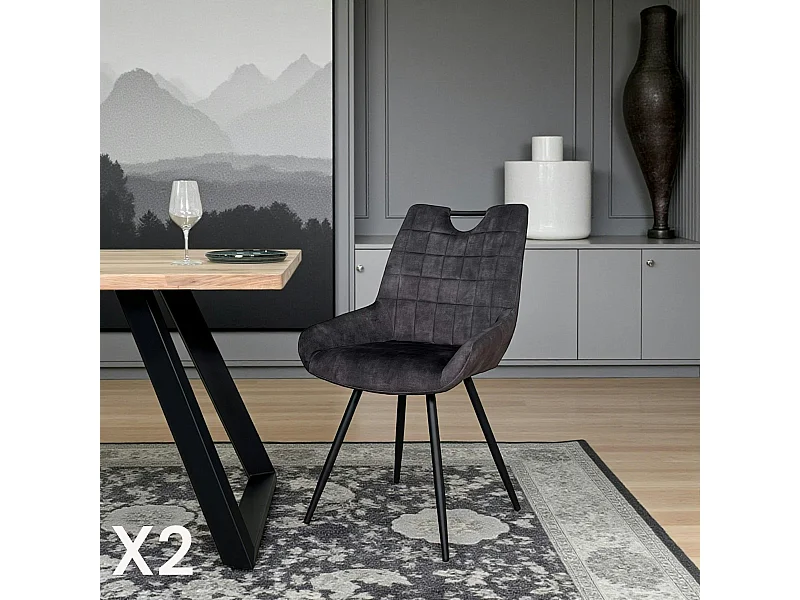 Chaise gris sombre avec poignée (lot de 2) MALMOE