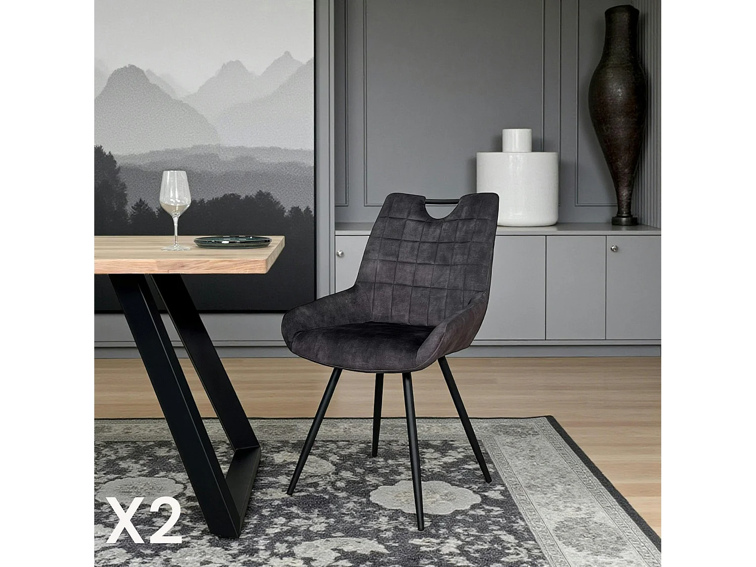 Chaise gris sombre avec poignée (lot de 2) MALMOE