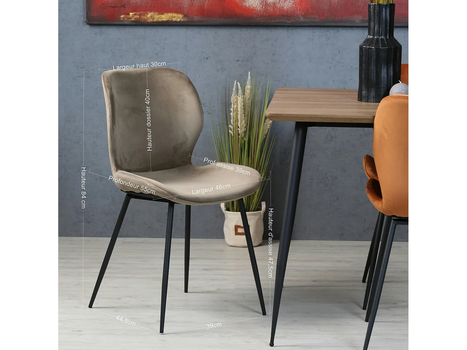 Chaise en velours gris style moderne (lot de 2) MELBOURNE