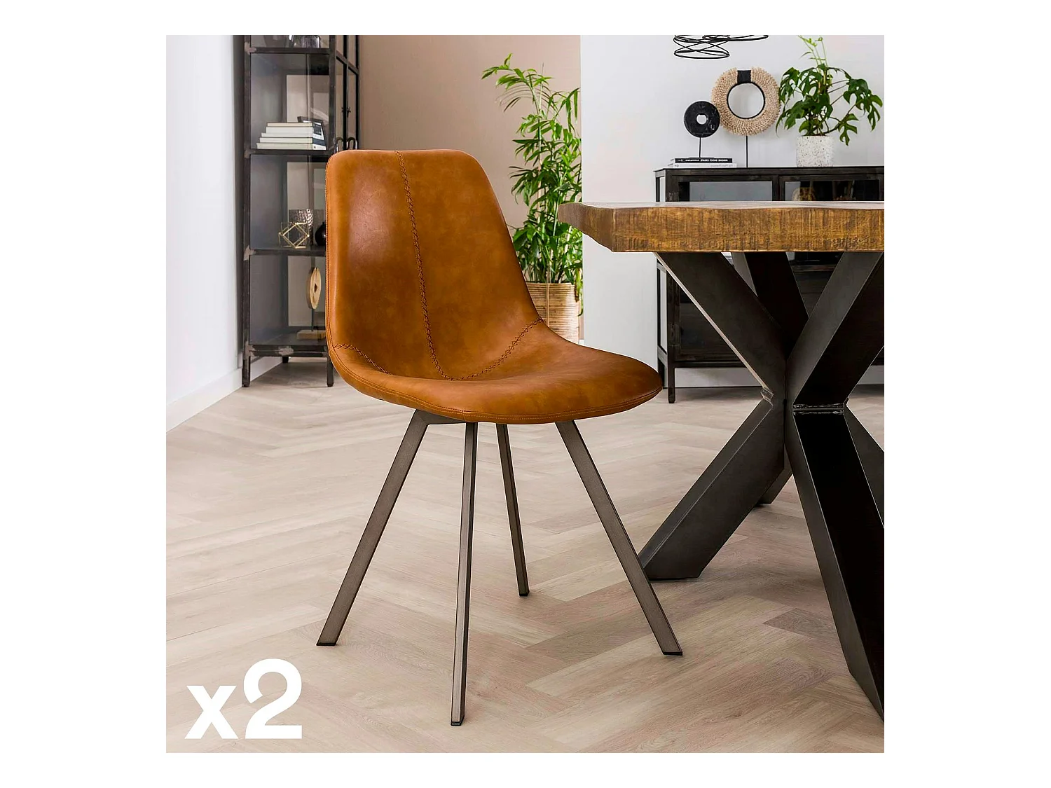 Chaise scandinave camel coutures apparentes pieds étoile HELSINKI (lot de 2)