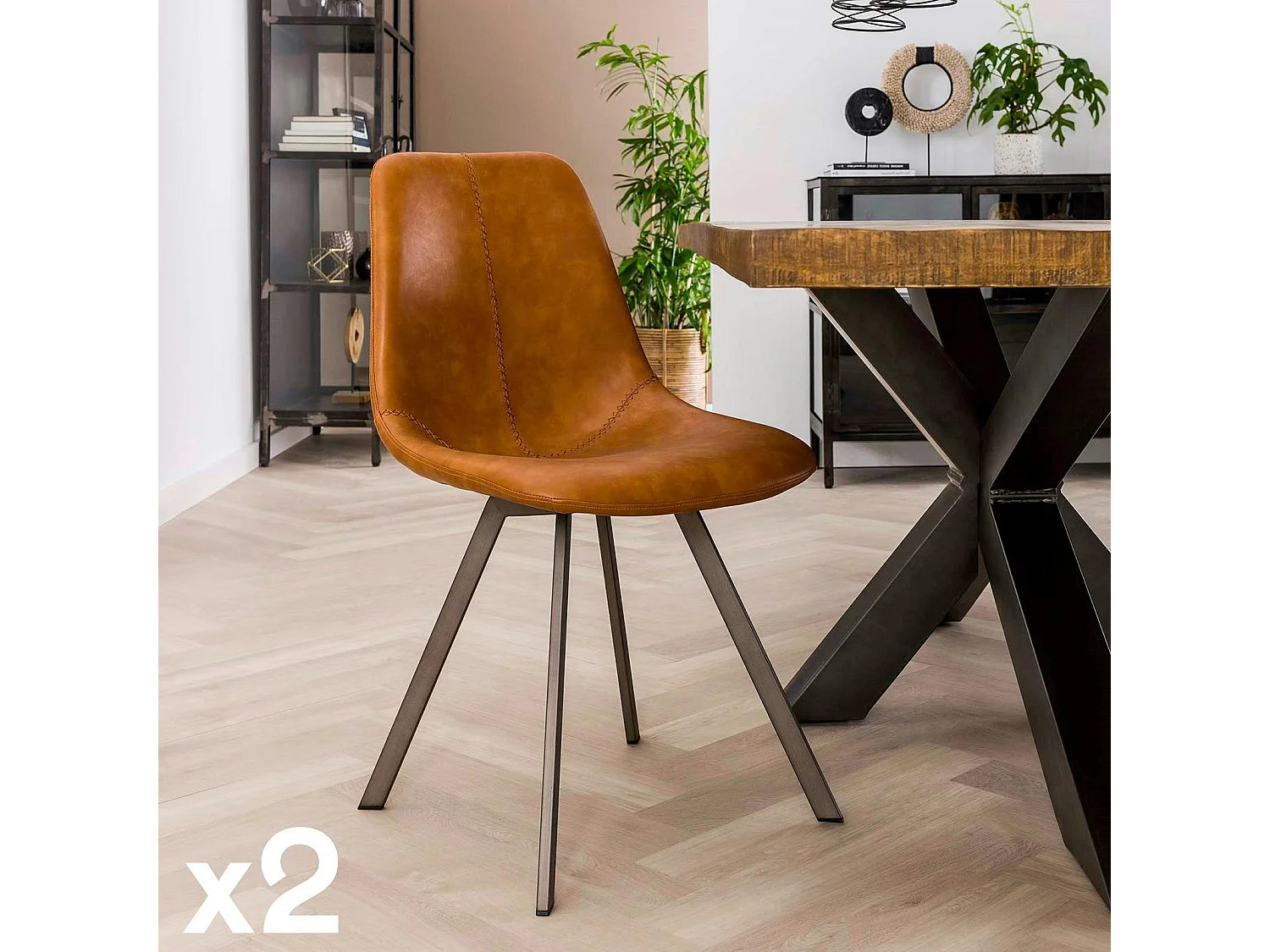 Chaise scandinave camel coutures apparentes pieds étoile HELSINKI (lot de 2)