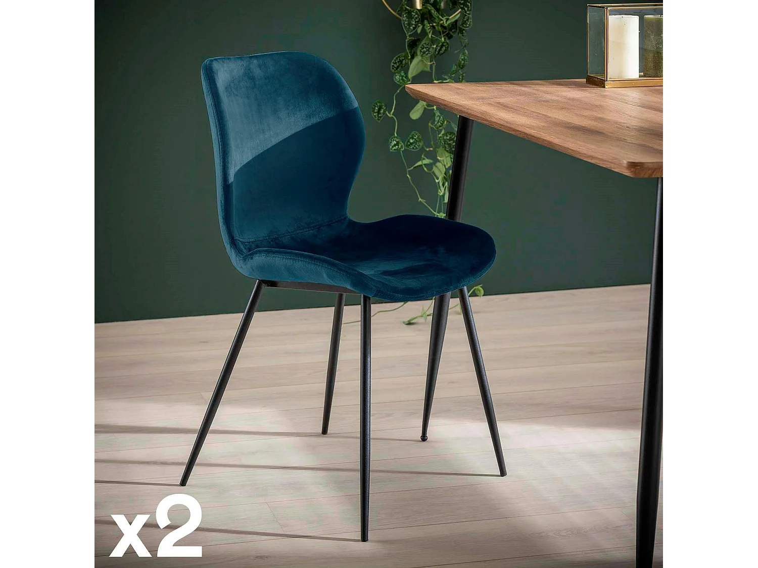 Chaise en velours bleu MELBOURNE (lot de 2)