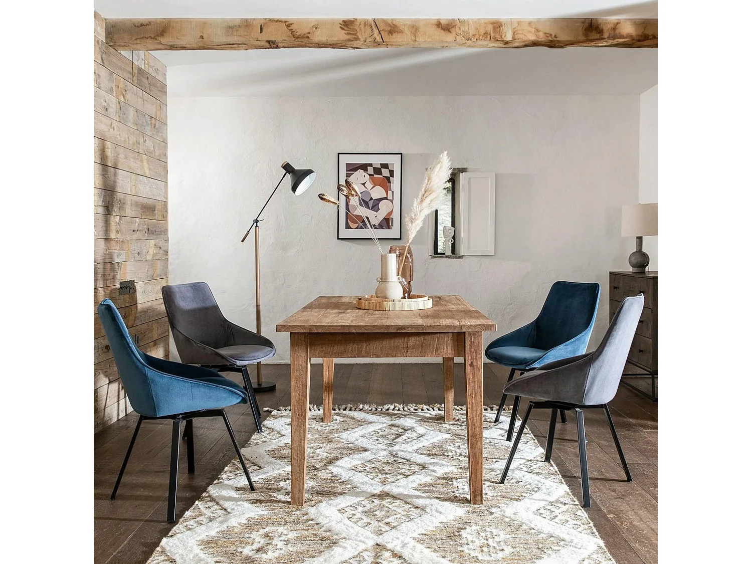 Chaise pivotante moderne en velours bleu OKA (Lot de 2)