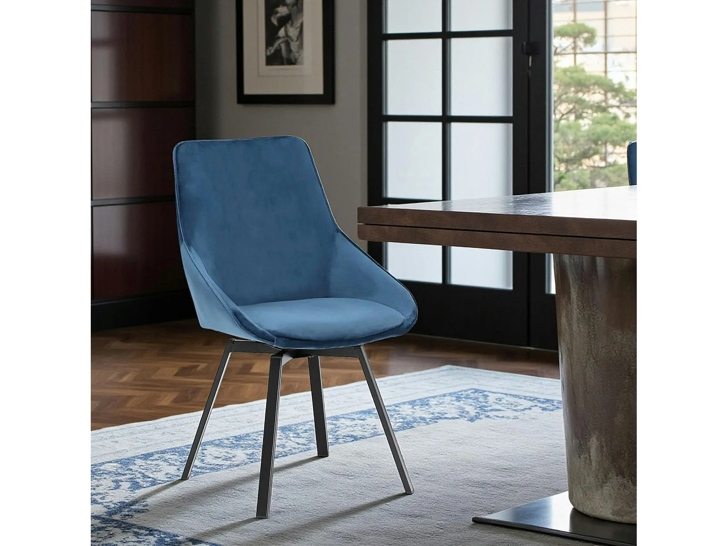 Chaise pivotante moderne en velours bleu OKA (Lot de 2)