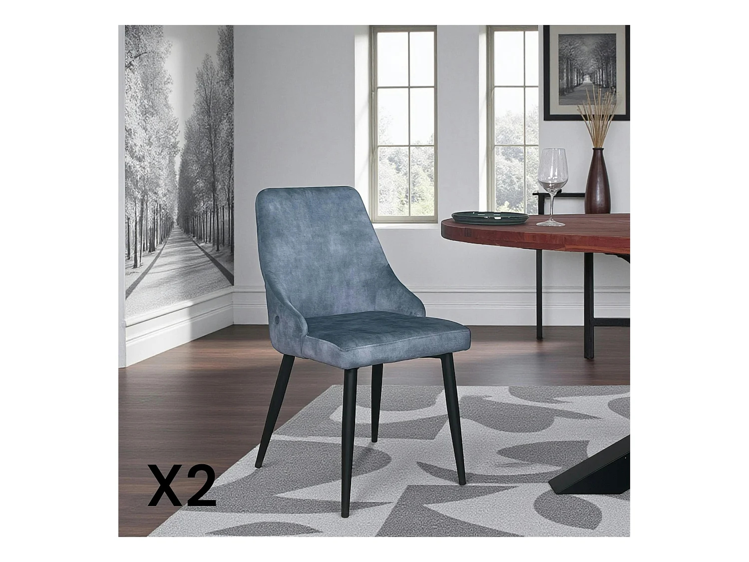 Chaise en velours bleu pétrole (lot de 2) MALMOE