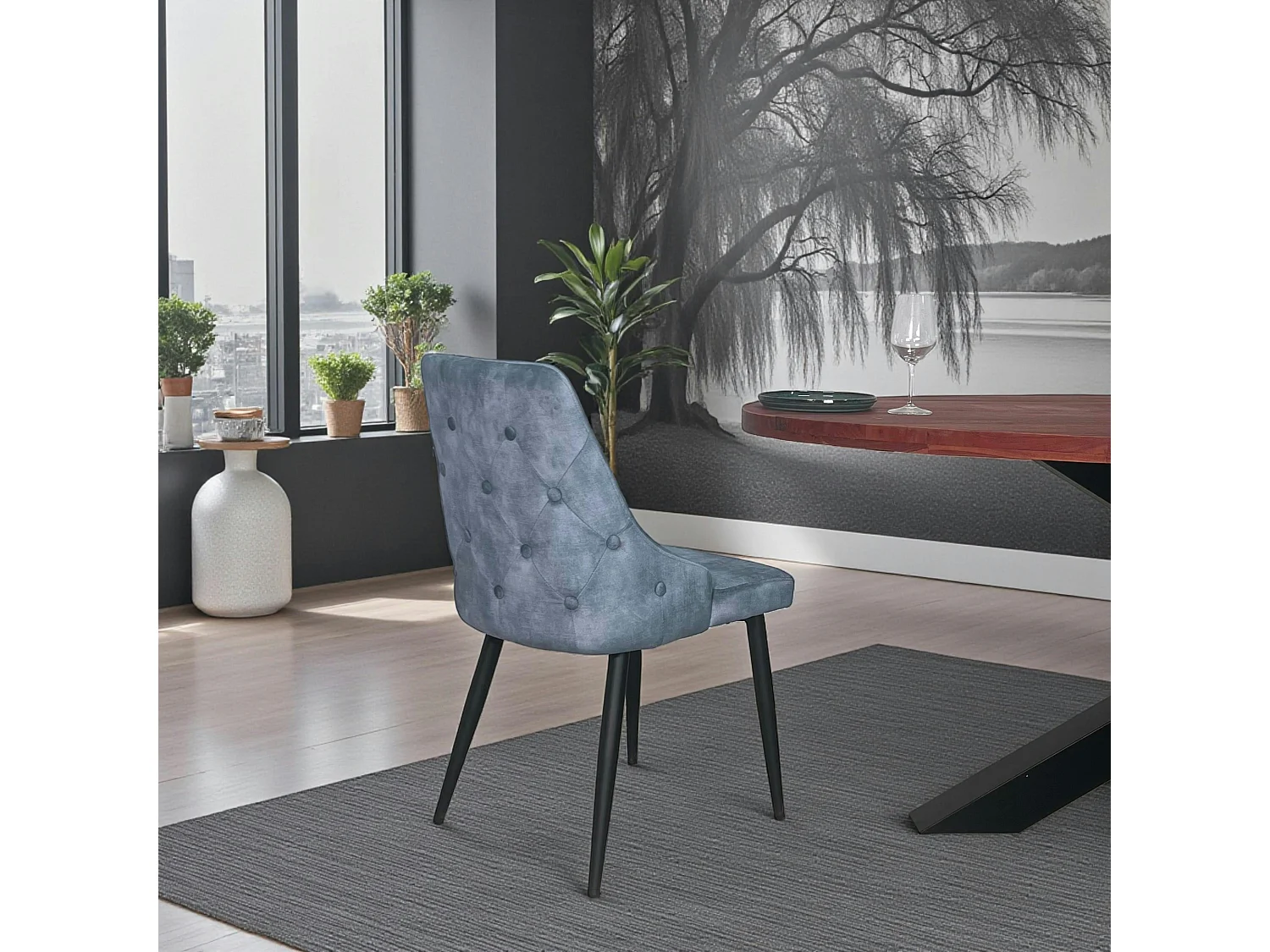Chaise en velours bleu pétrole (lot de 2) MALMOE