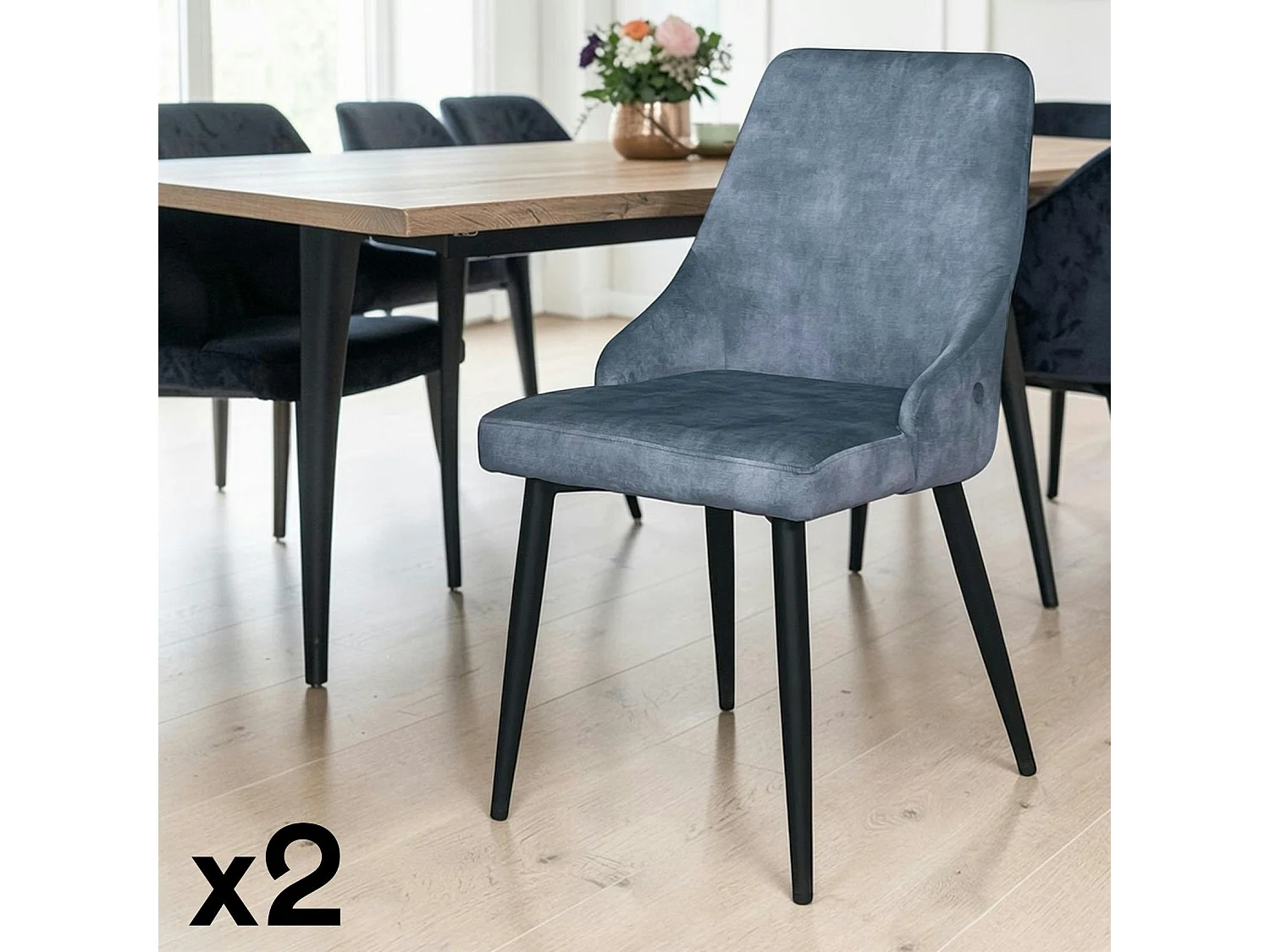 Chaise en velours bleu pétrole (lot de 2) MALMOE