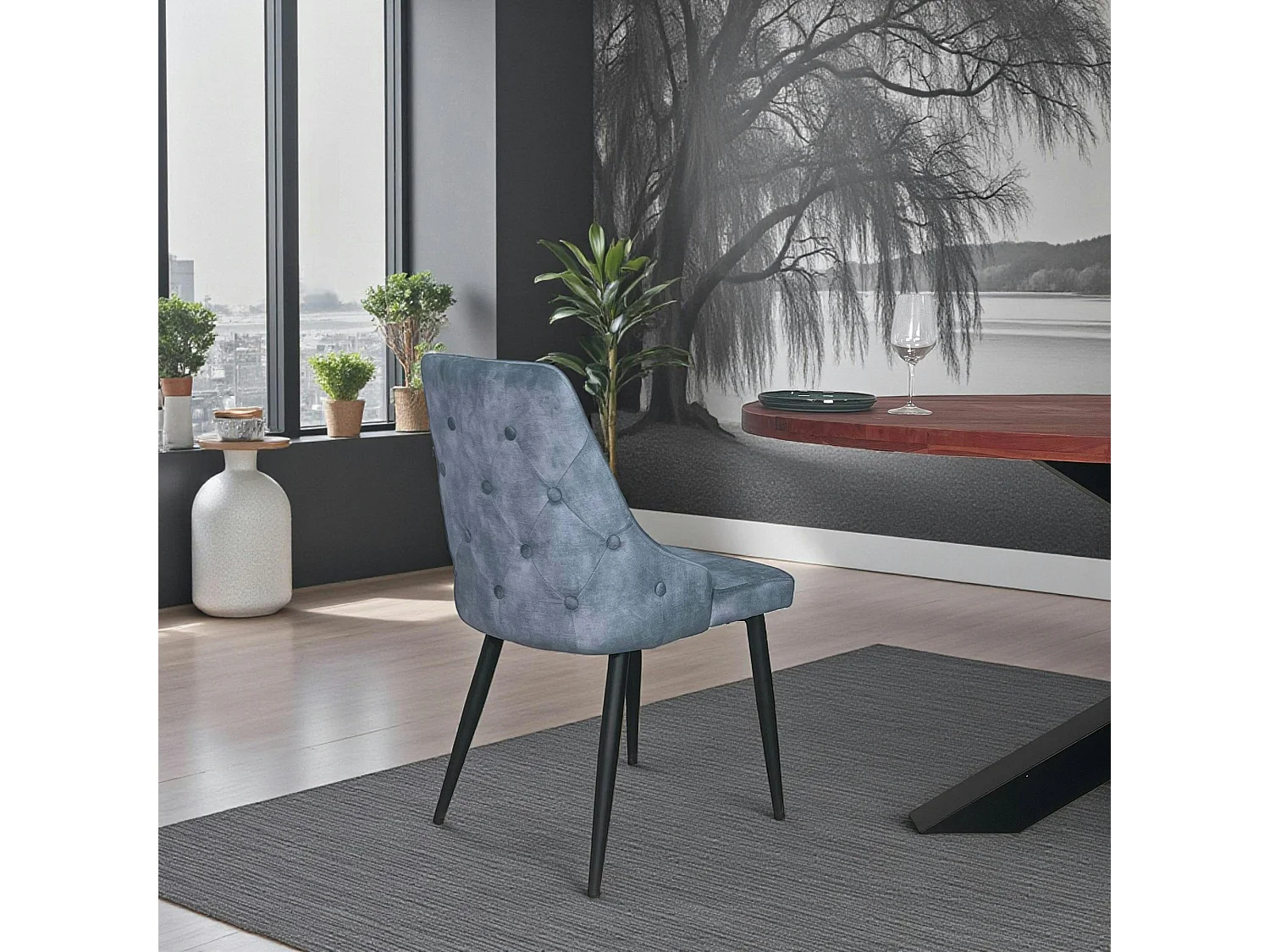 Chaise en velours bleu pétrole (lot de 2) MALMOE