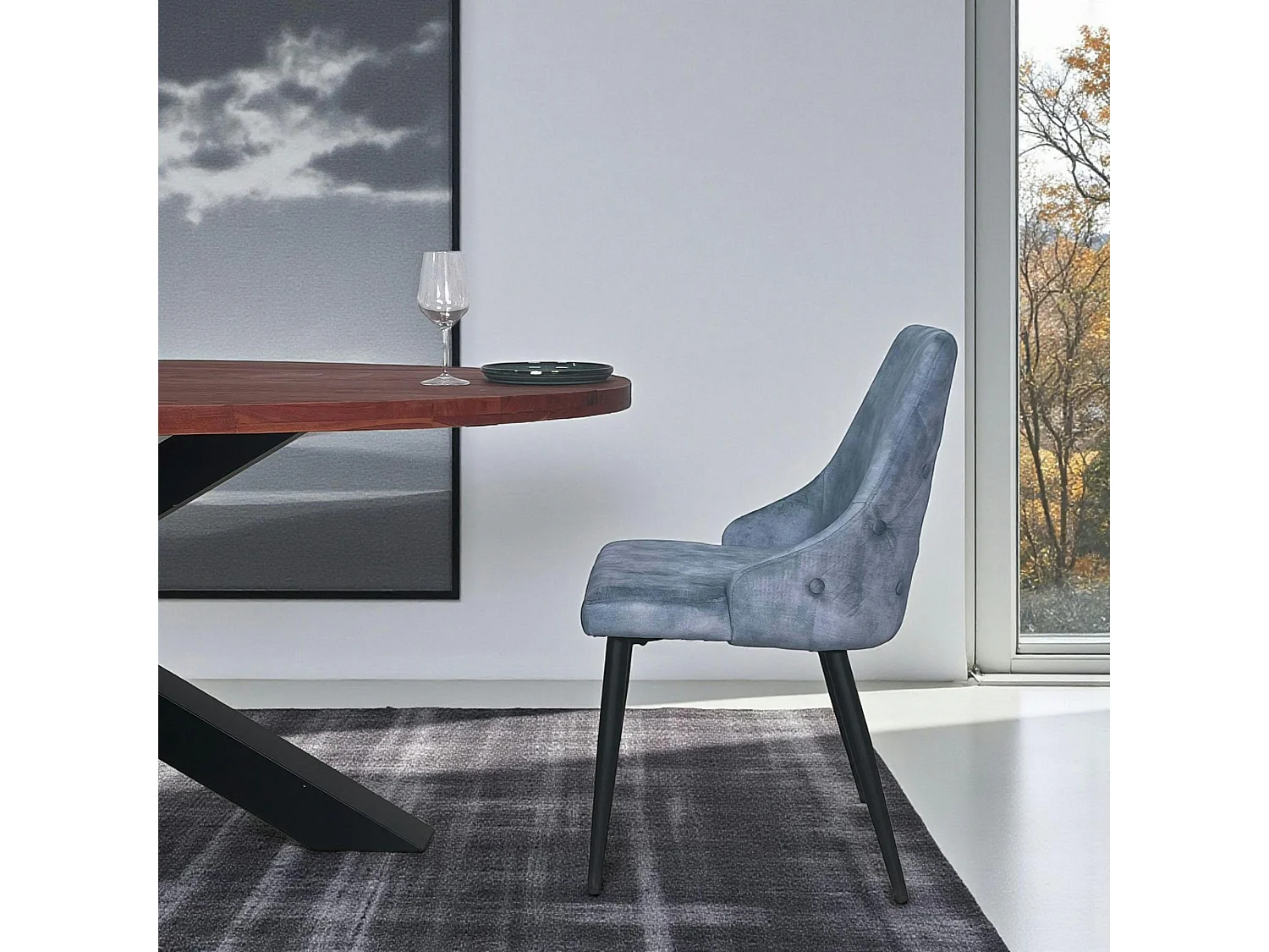 Chaise en velours bleu pétrole (lot de 2) MALMOE