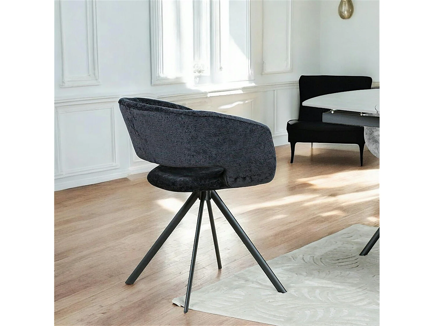 Fauteuil de table contemporain velours noir (lot de 2) FLORENCE