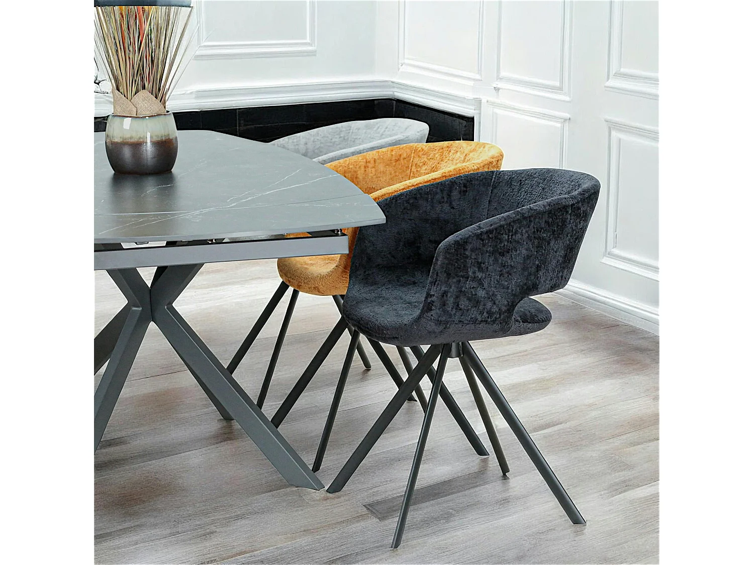 Fauteuil de table contemporain velours noir (lot de 2) FLORENCE
