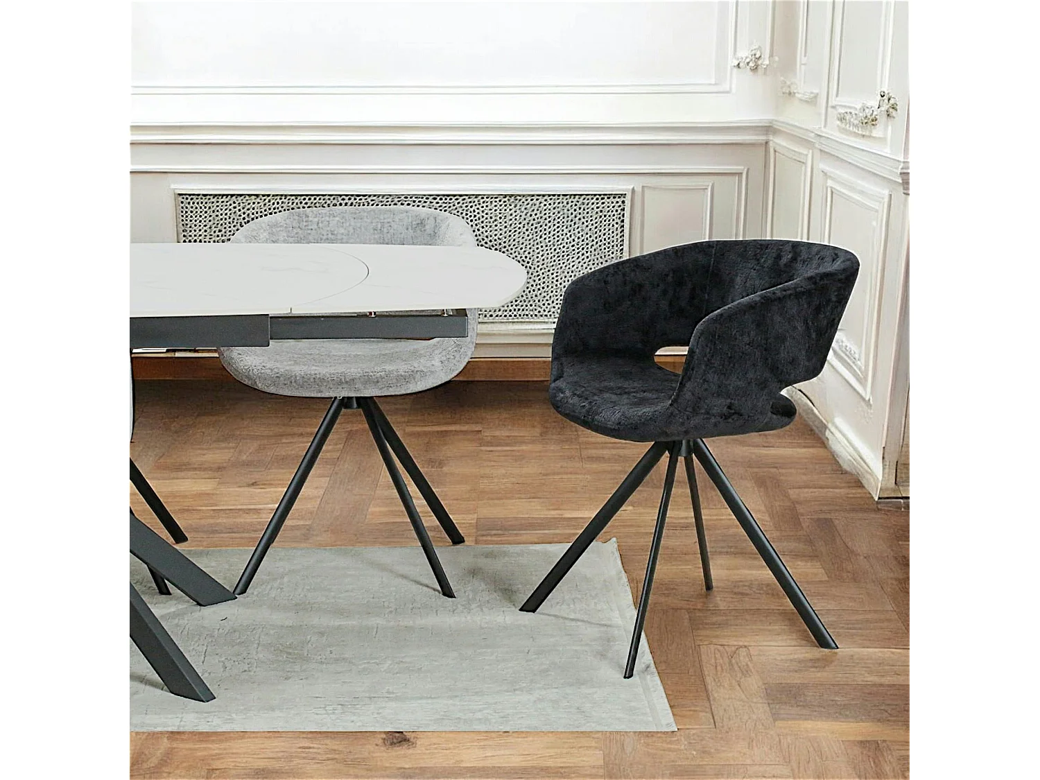 Fauteuil de table contemporain velours noir (lot de 2) FLORENCE