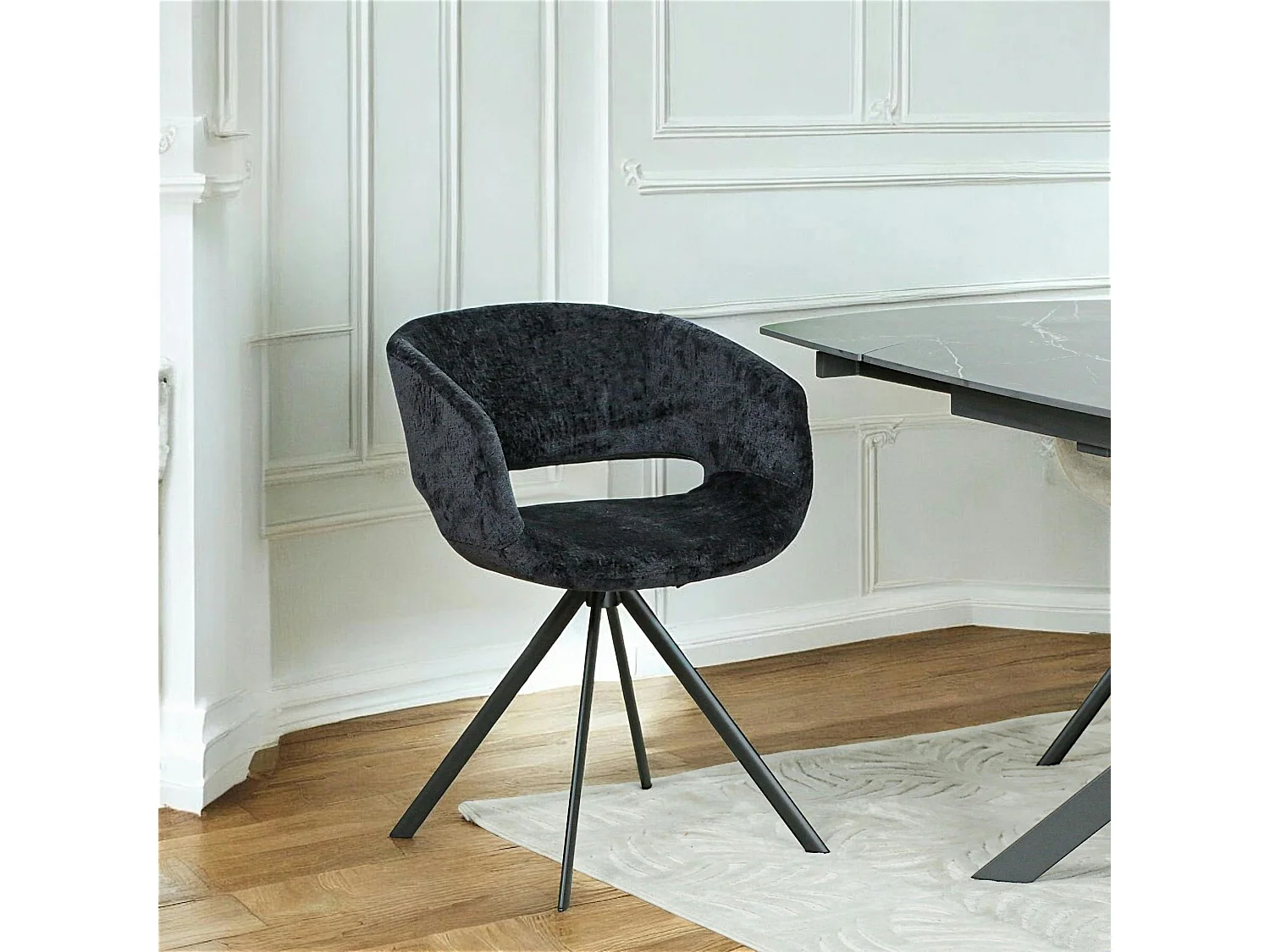 Fauteuil de table contemporain velours noir (lot de 2) FLORENCE