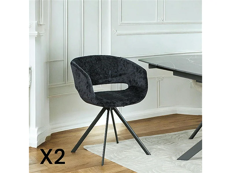 Fauteuil de table contemporain velours noir (lot de 2) FLORENCE