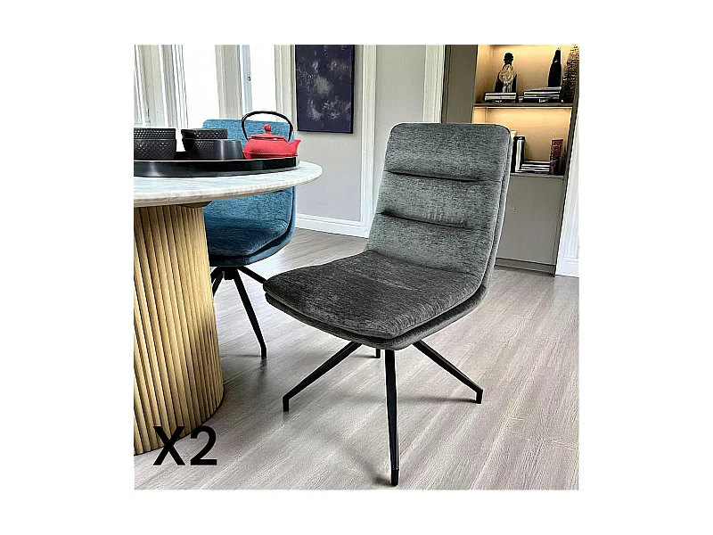 Chaise de salle à manger pivotante en velours gris (lot de 2) PALERME