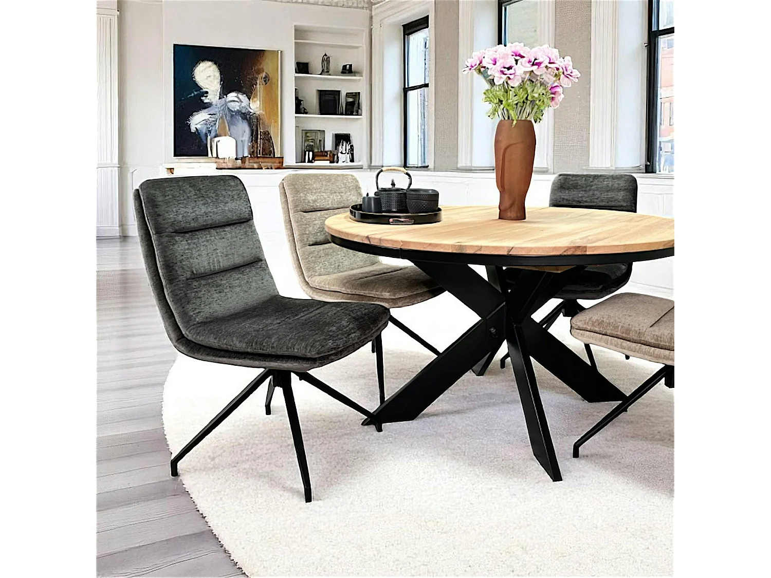 Chaise de salle à manger pivotante en velours gris (lot de 2) PALERME