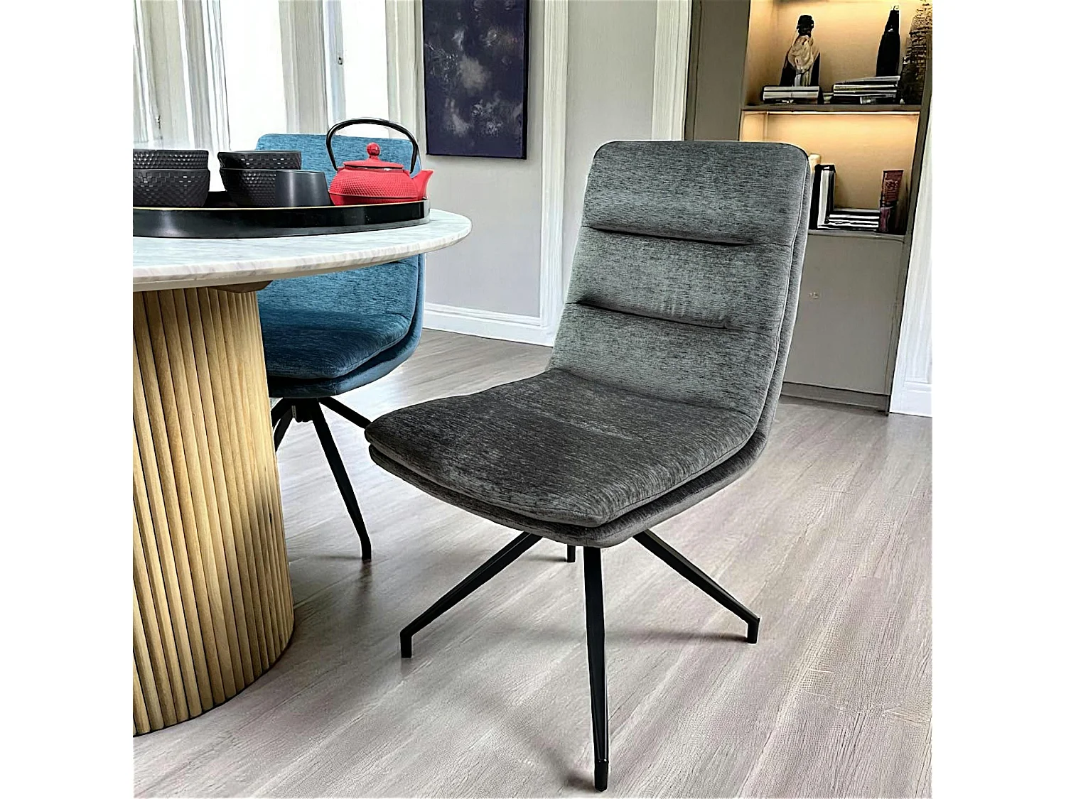 Chaise de salle à manger pivotante en velours gris (lot de 2) PALERME