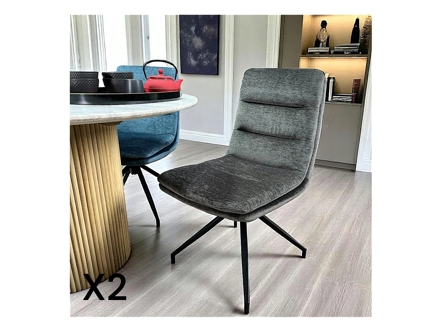 Chaise de salle à manger pivotante en velours gris (lot de 2) PALERME