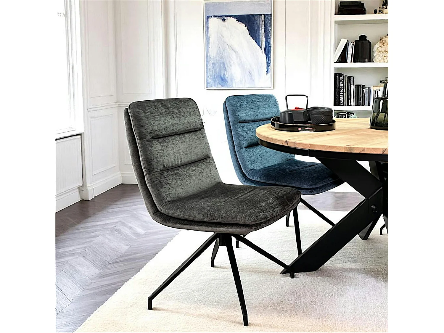 Chaise de salle à manger pivotante en velours gris (lot de 2) PALERME