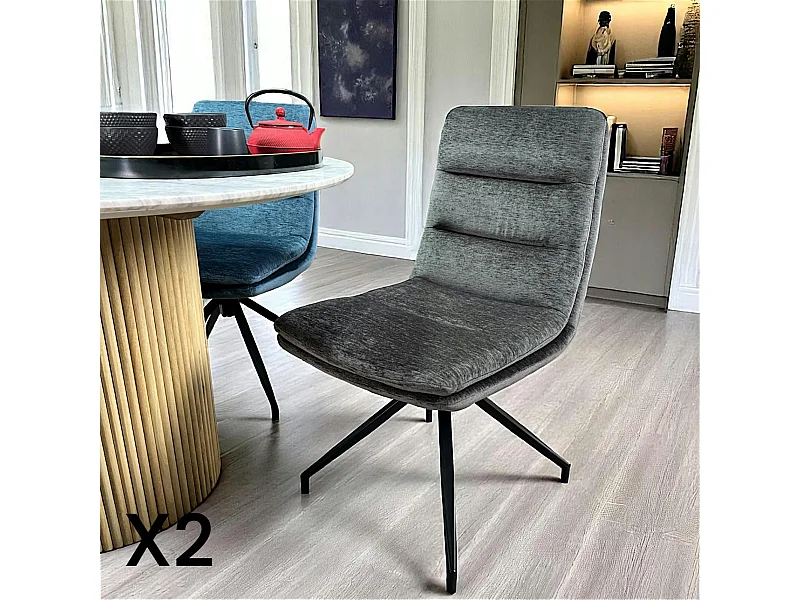 Chaise de salle à manger pivotante en velours gris (lot de 2) PALERME