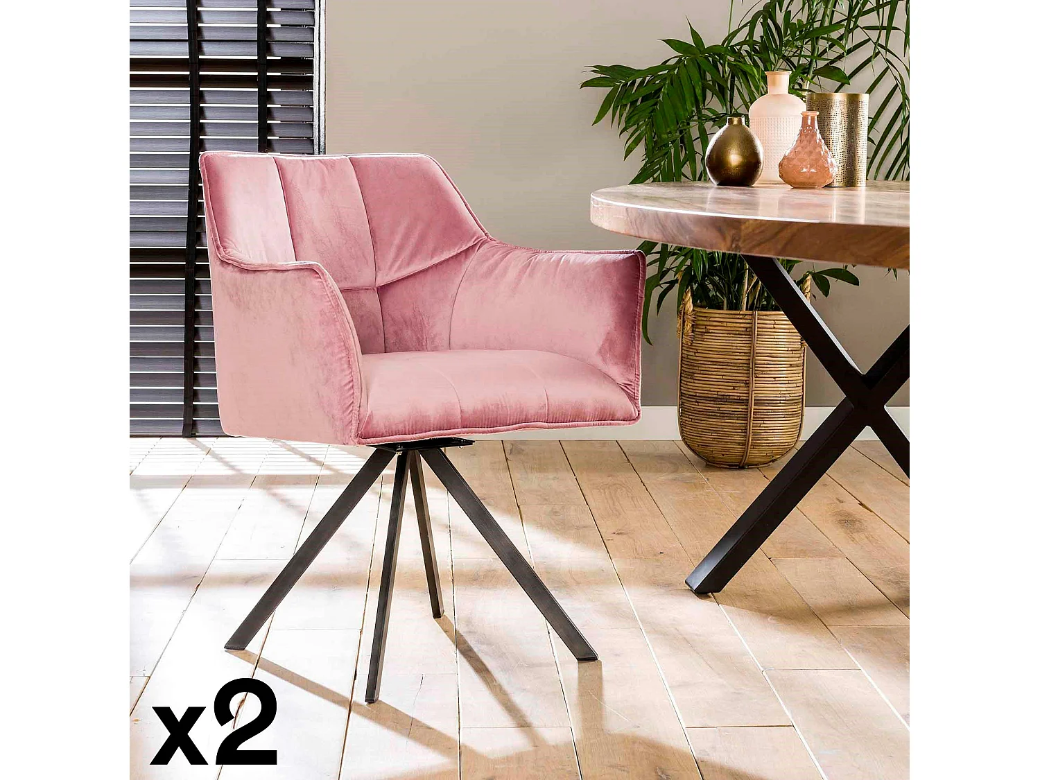 Fauteuil pivotant velours rose pied étoile MELBOURNE (lot de 2)