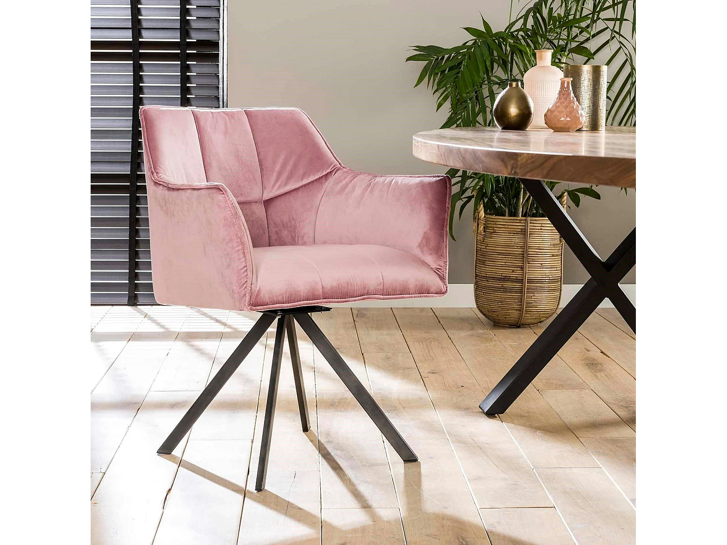Fauteuil pivotant velours rose pied étoile MELBOURNE (lot de 2)