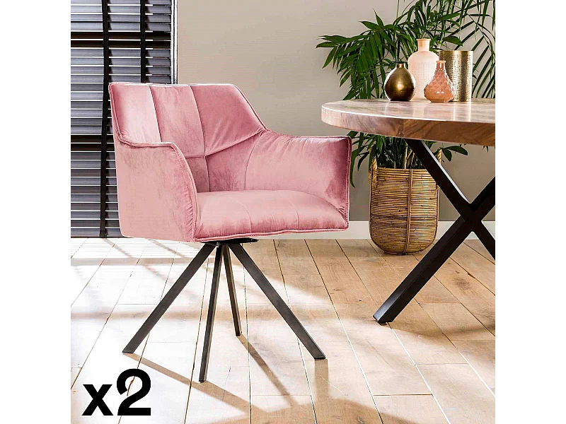 Fauteuil pivotant velours rose pied étoile MELBOURNE (lot de 2)