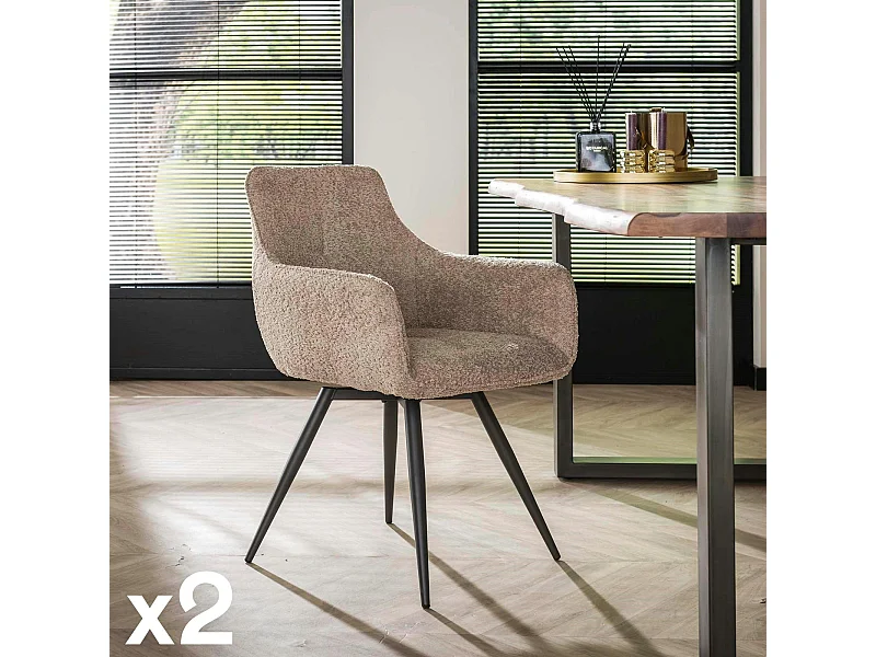 Fauteuil pivotant de salle à manger en bouclette sable (lot de 2) GALWAY