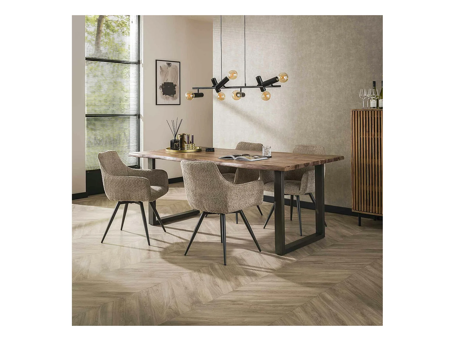 Fauteuil pivotant de salle à manger en bouclette sable (lot de 2) GALWAY