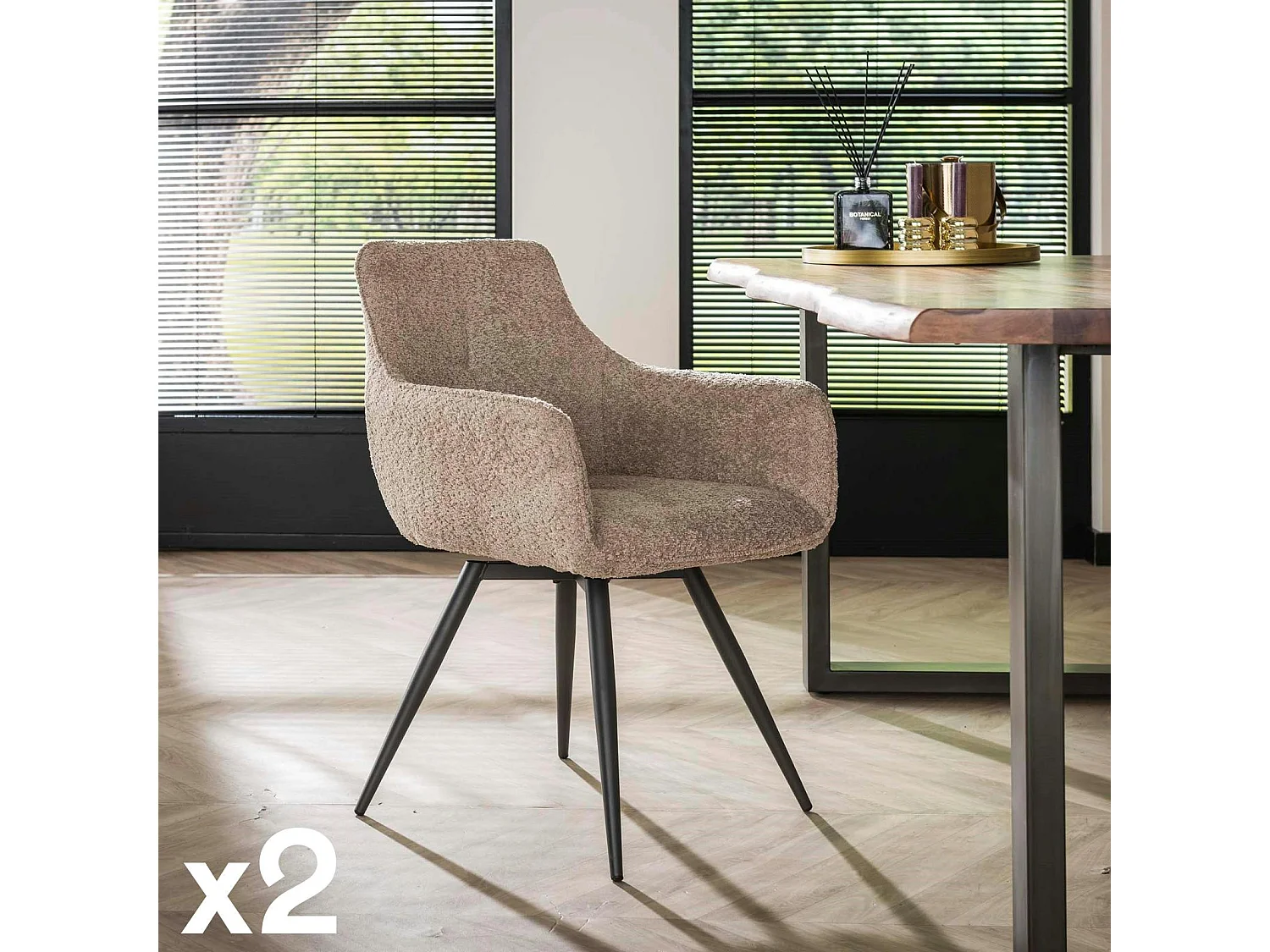 Fauteuil pivotant de salle à manger en bouclette sable (lot de 2) GALWAY