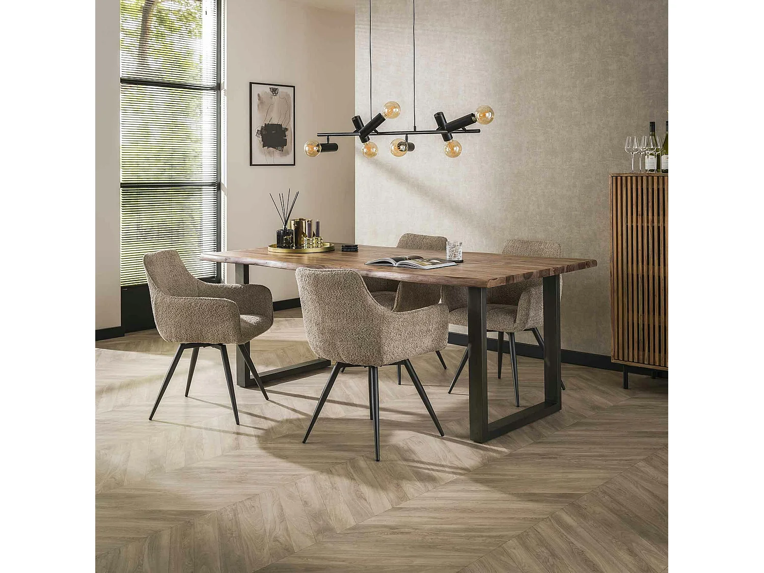 Fauteuil pivotant de salle à manger en bouclette sable (lot de 2) GALWAY