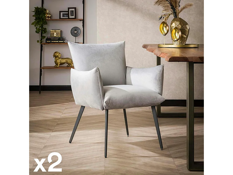 Fauteuil de table en velours gris clair effet coussin (lot de 2) MELBOURNE