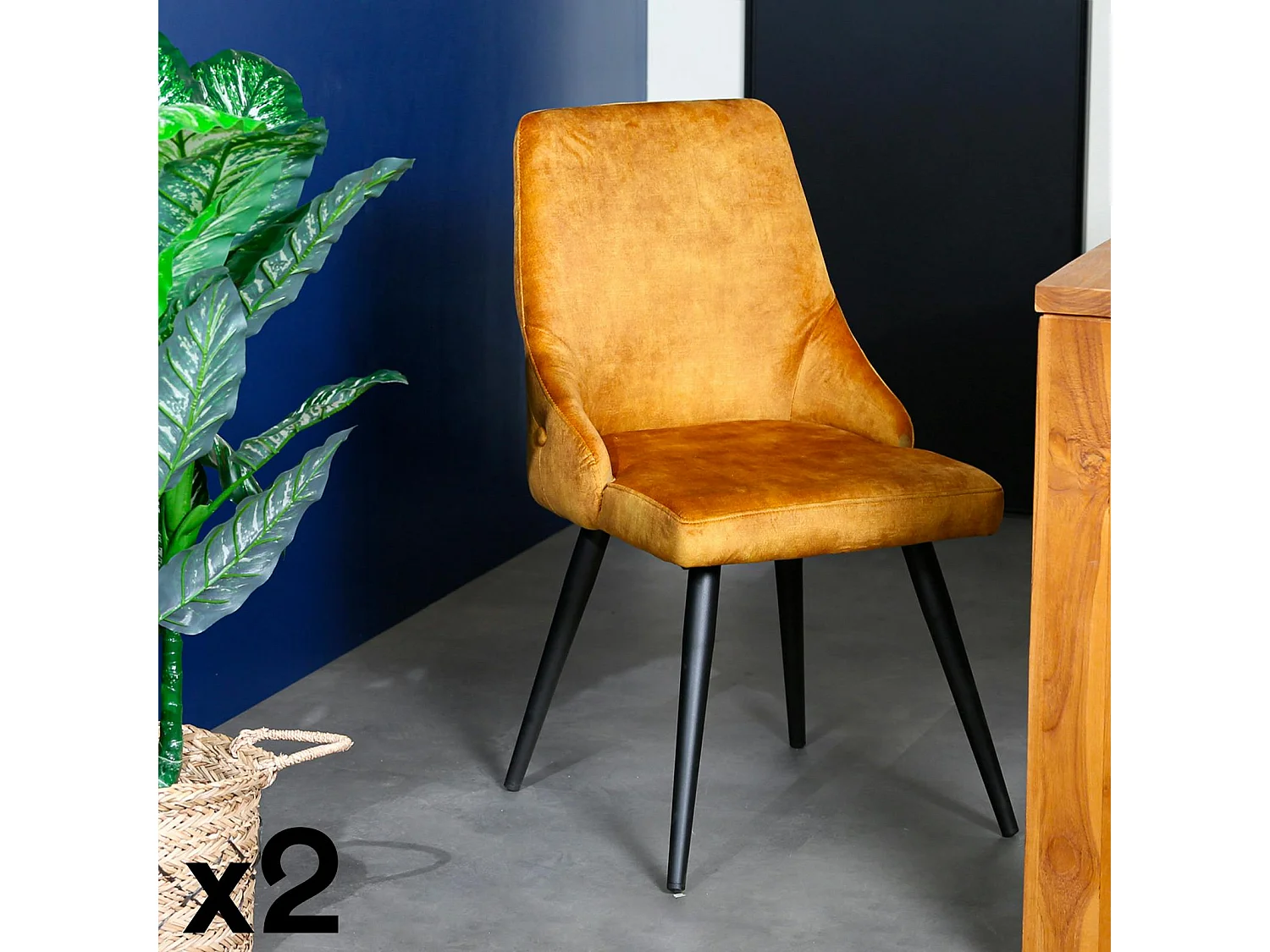 Chaise en velours ocre (lot de 2) MALMOE