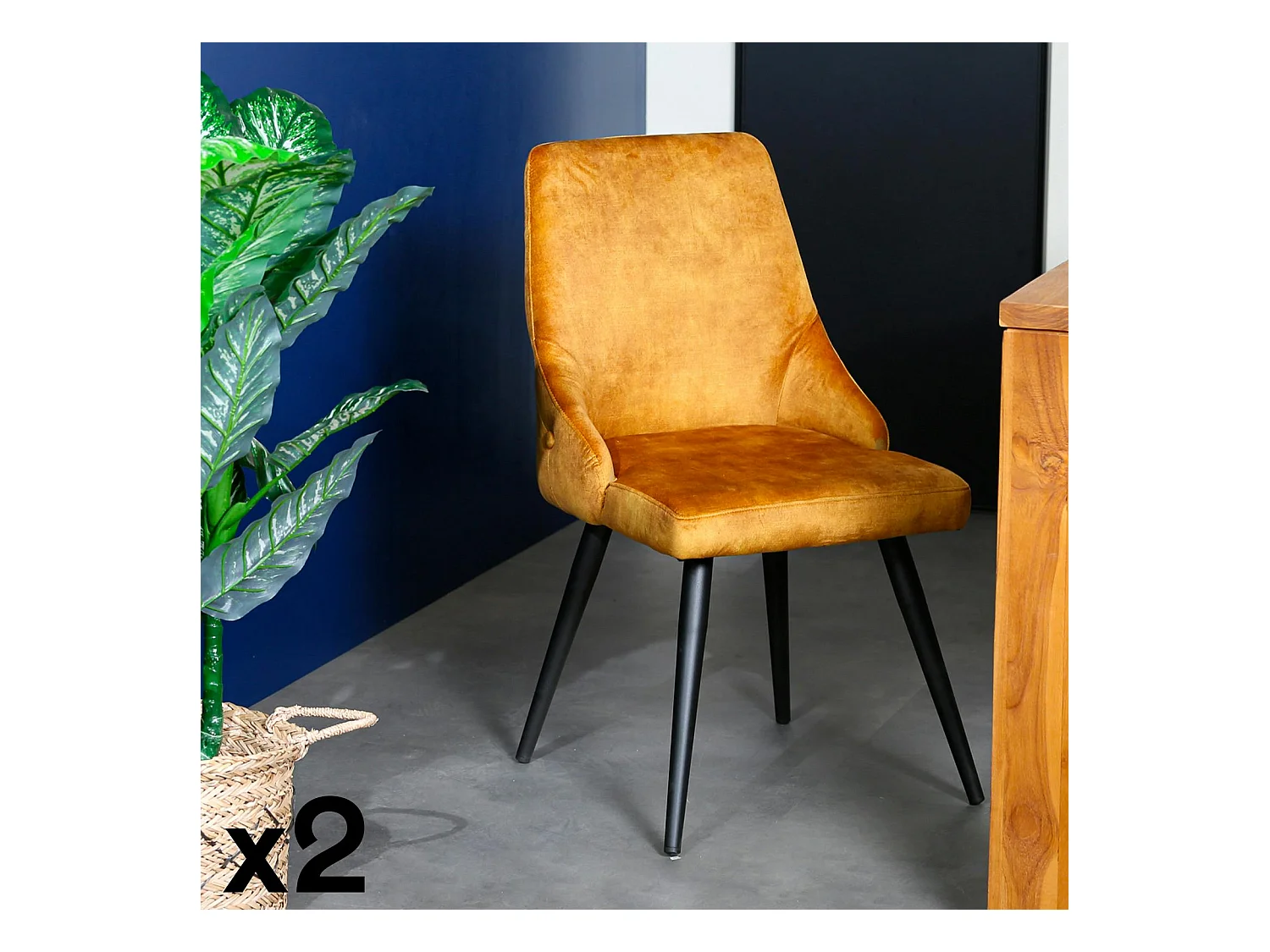 Chaise en velours ocre (lot de 2) MALMOE