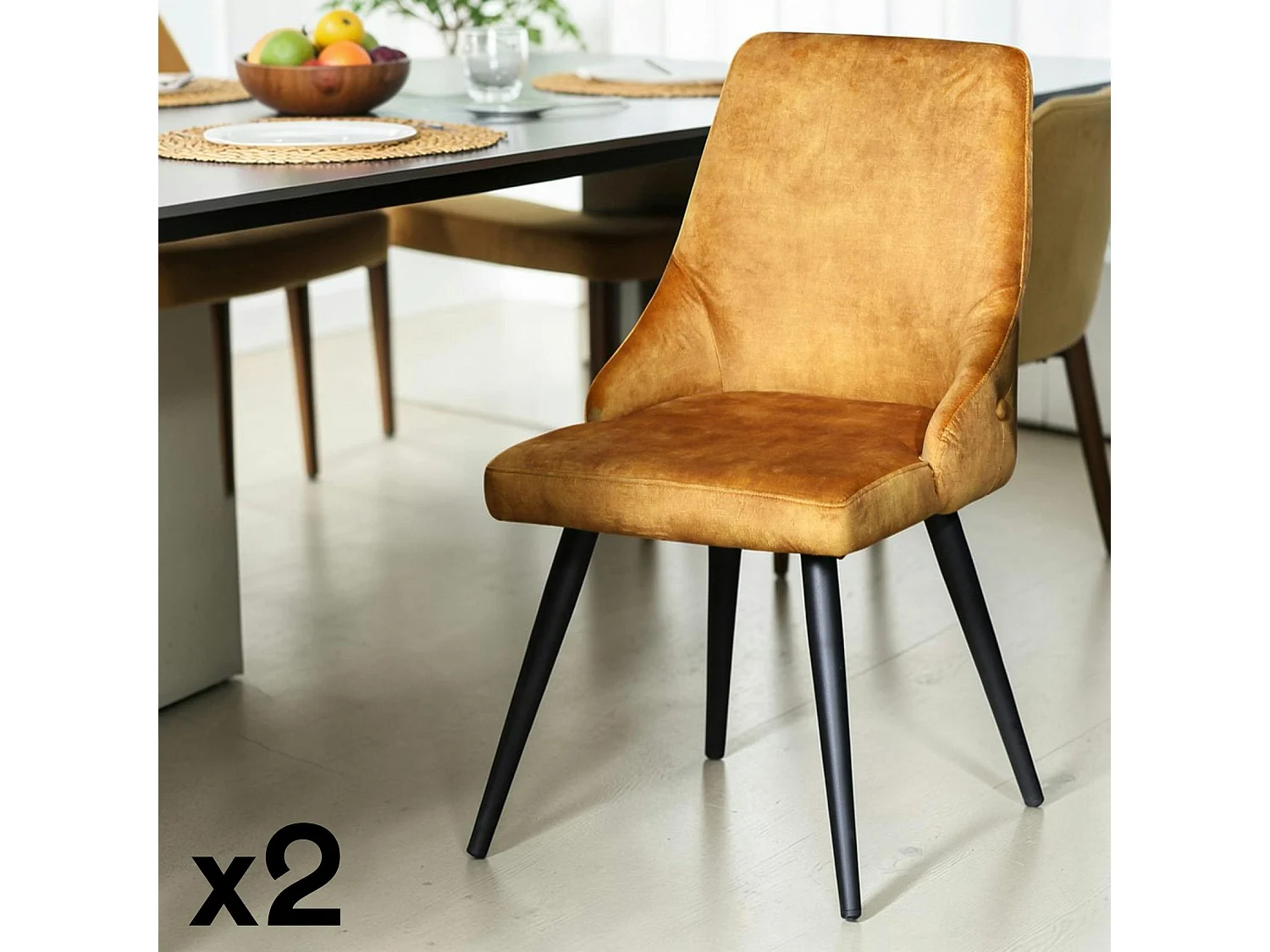 Chaise en velours ocre (lot de 2) MALMOE