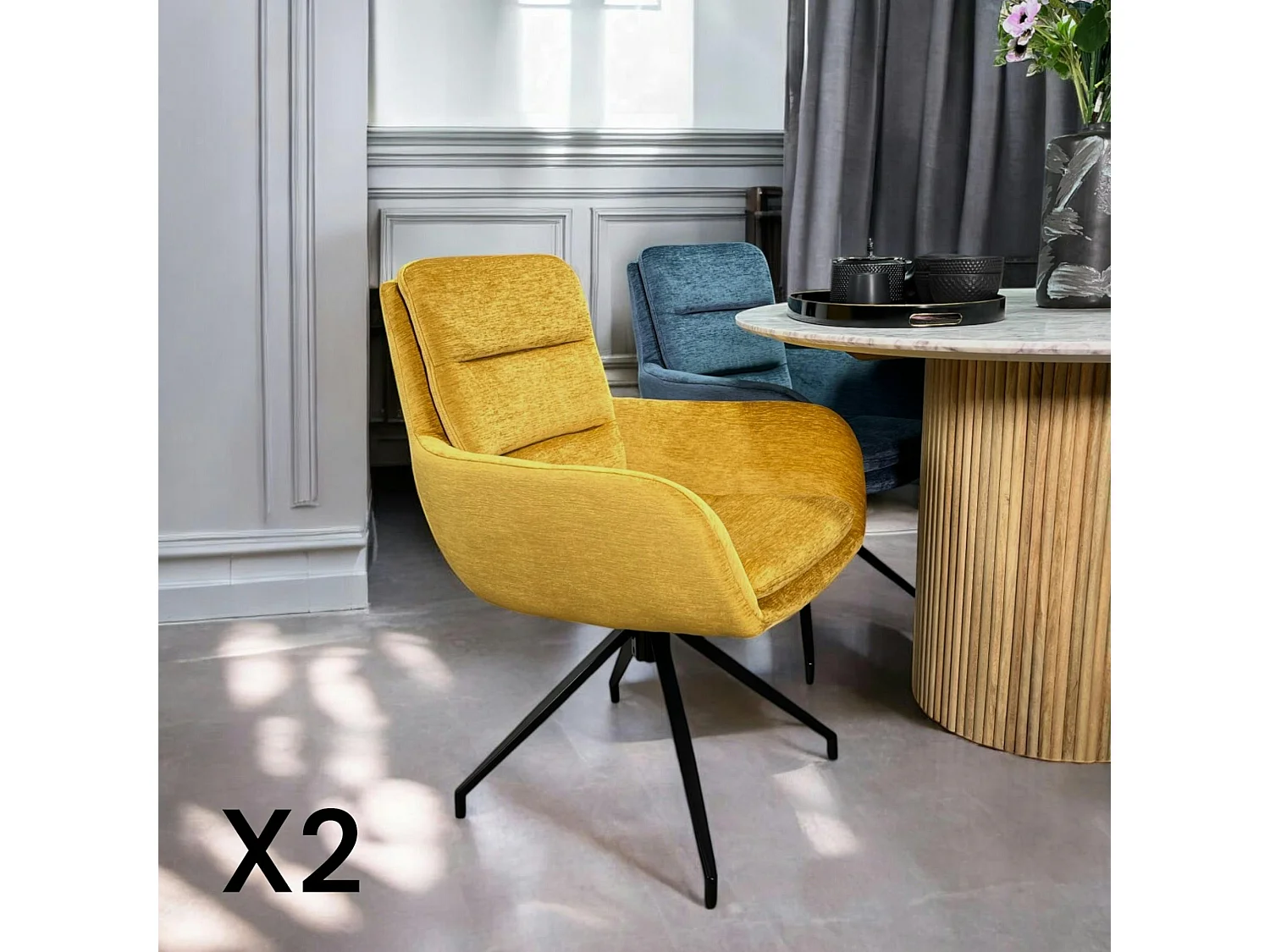 Fauteuil de table pivotant en velours moutarde (lot de 2) PALERME